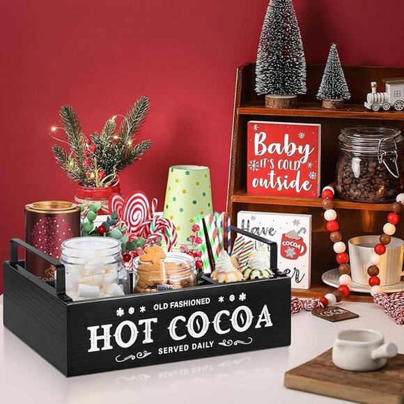 NEW Hot Chocolate Bar Organizer with Handle, Farmhouse Hot Cocoa Bar Supplies - Picture 5 of 8